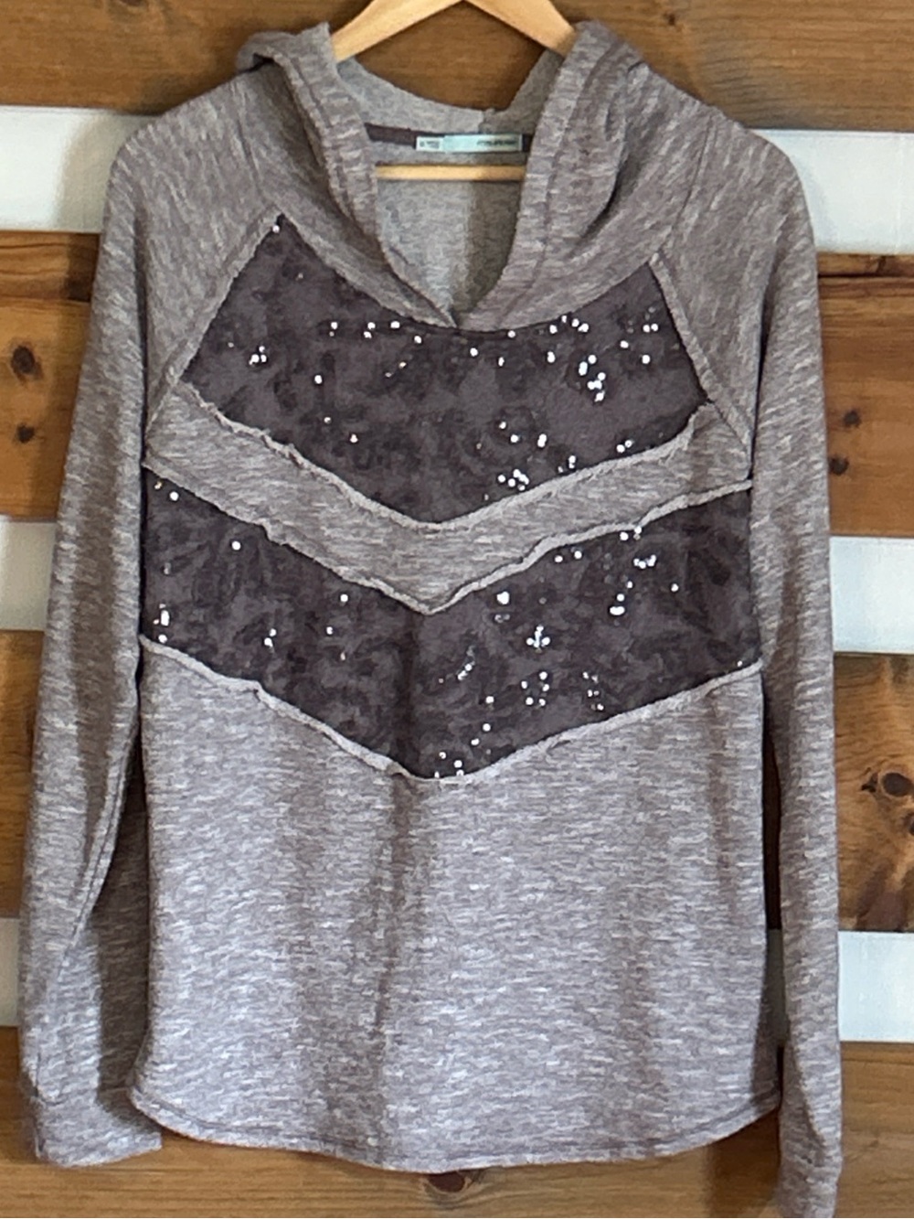 Maurices Heathered Brown Hooded Sweatshirt w/Dark Lace Sequin Accents Size XL